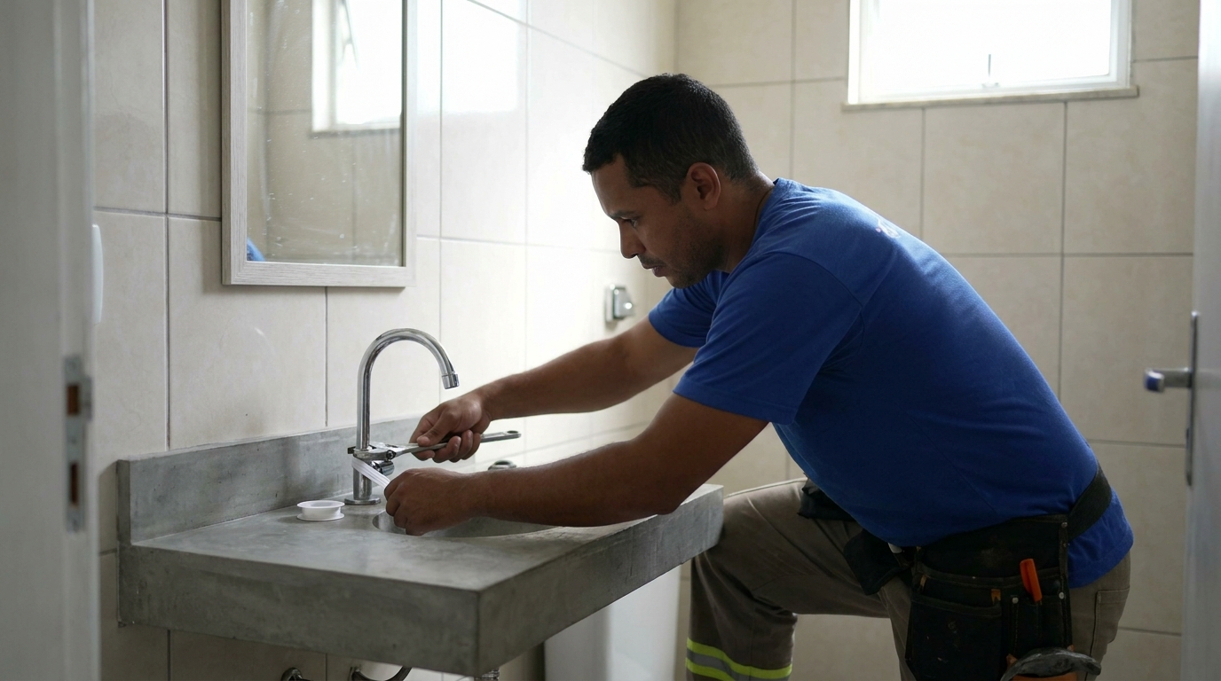 Encanador instalando torneira em Osasco‑SP